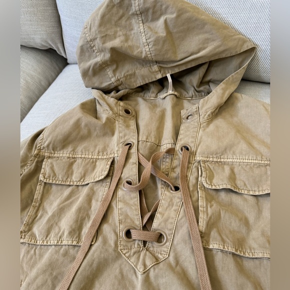 Free People lace up khaki pullover with hood - Picture 2 of 4